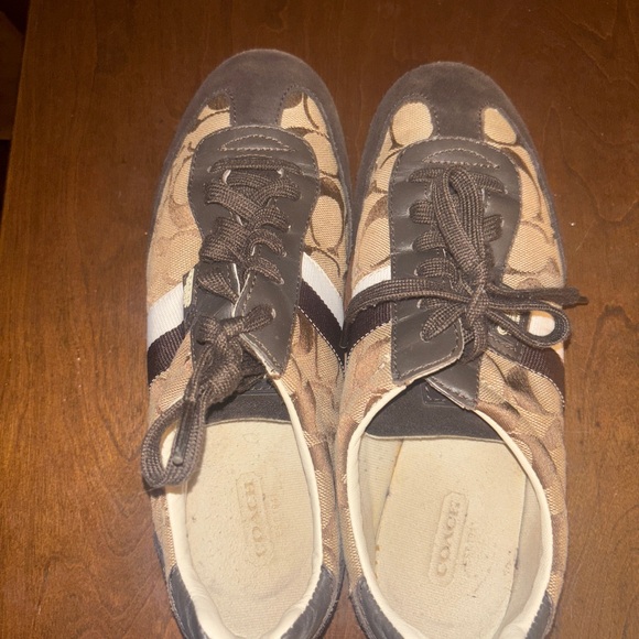 Coach Signature Brown and Cream Sneakers - Picture 1 of 5
